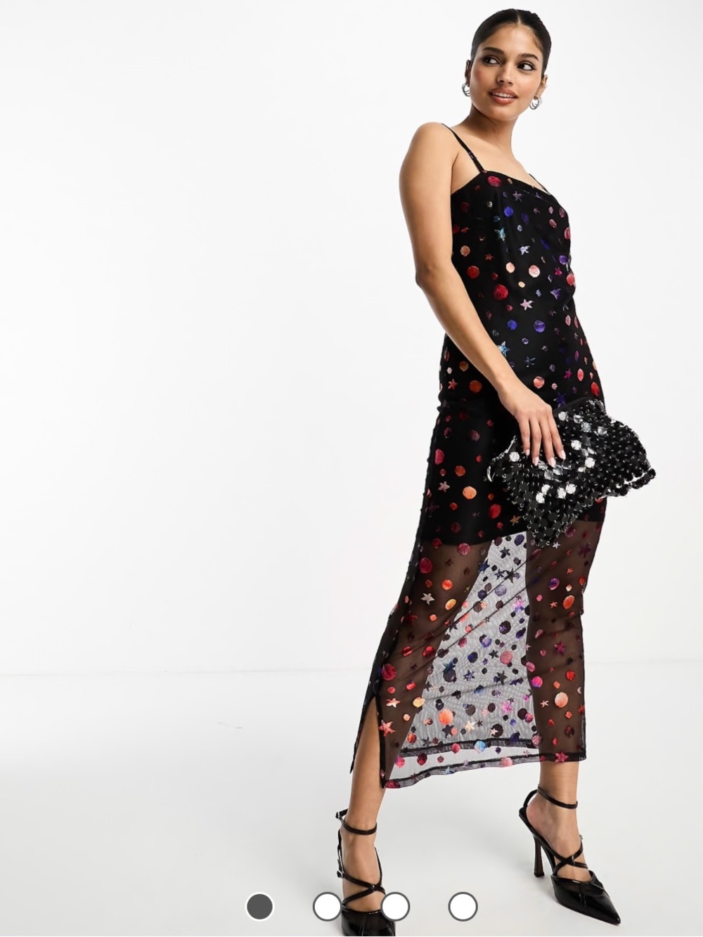 Never Fully Dressed metallic space print midaxi dress in black